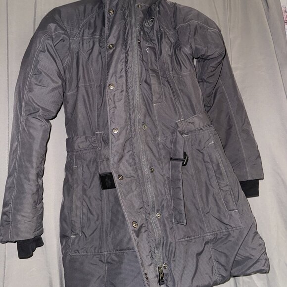 The North Face Parka Womens Small Goose Down Gray FAUX Fur Trim Belted Puffer - Picture 8 of 16
